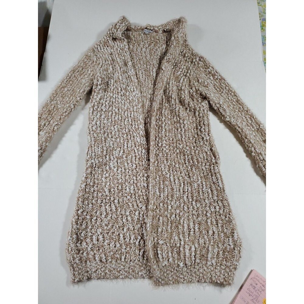 White Birch Long Open Front Sweater Size Small Cardigan W/ Hood, Pockets